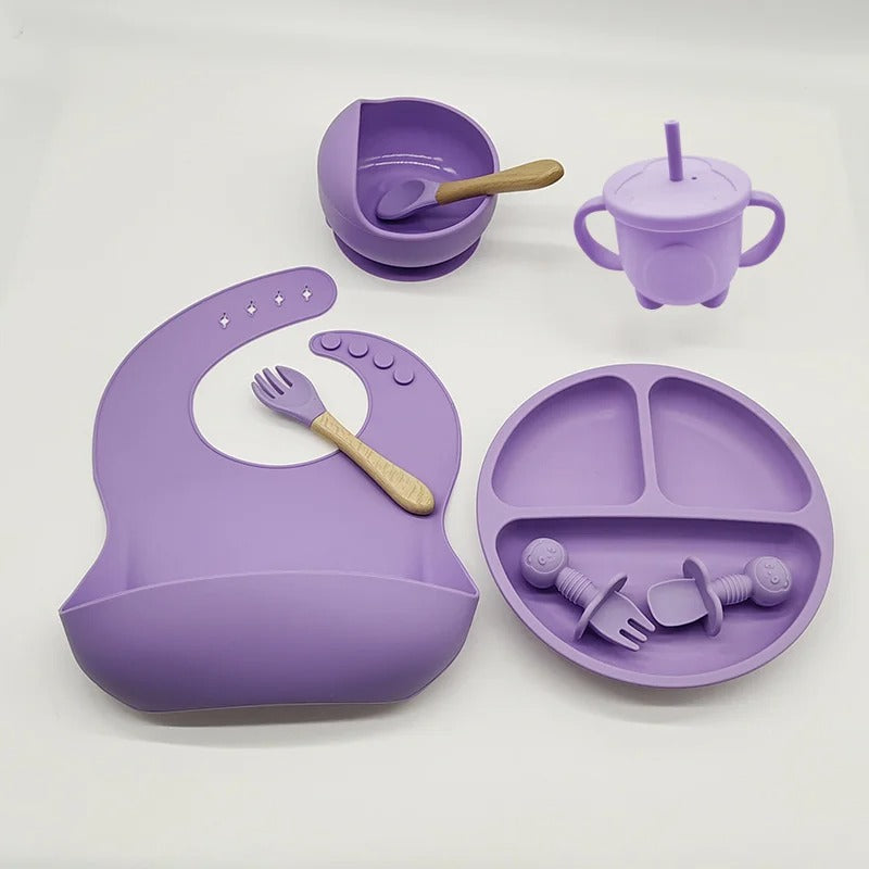 Kit Refeição Bebê Prato Babador Copo Talher Silicone Ventosa