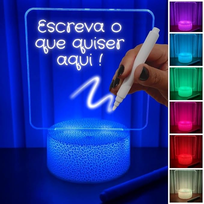 Luminária de Mesa Abajur 3D Led Quadro de Escrever Acrilico 