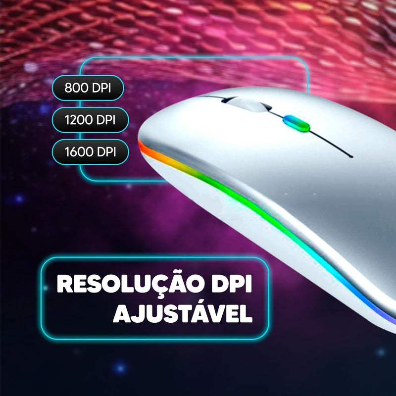 Mouse Sem Fio Com Conexão Bluetooth e USB 2.4 Wireless Recarregável Óptico Led Rgb para Notebook Computador TAMO (BRANCO)