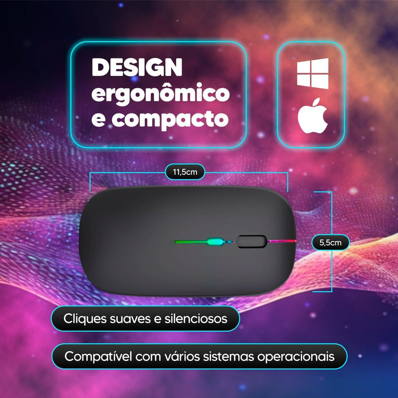 Mouse sem fio LED, mouse silencioso e fino recarregável 2,4 G portátil com receptor USB e tipo C, 3 DPI ajustáveis para notebook, PC, laptop, computador, MacBook optico wireless 