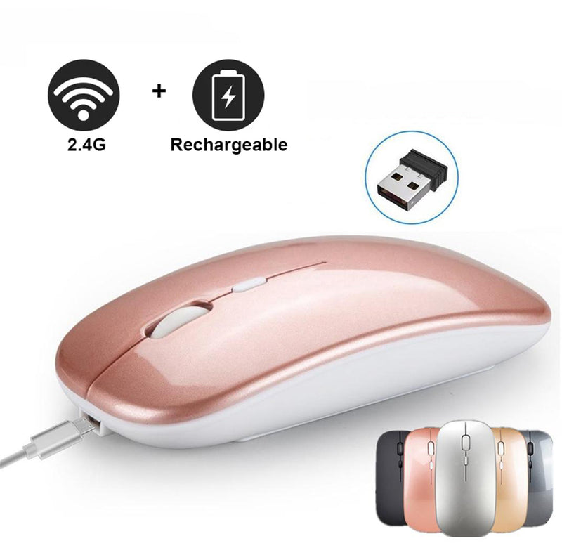 Mouse sem fio LED, mouse silencioso e fino recarregável 2,4 G portátil com receptor USB e tipo C, 3 DPI ajustáveis para notebook, PC, laptop, computador, MacBook