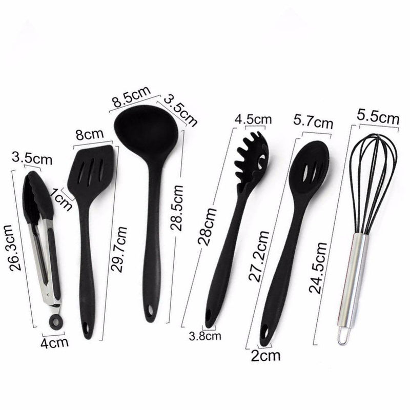 JG STORE Kit 10 Peças Jogo De Utensílios De Silicone Maciço Cozinha Inox Pegador Espátula Colher Concha Pincel